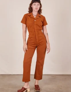 Outlet Short Sleeve Jumpsuit - Burnt Terracotta Short Sleeve Jumpsuits