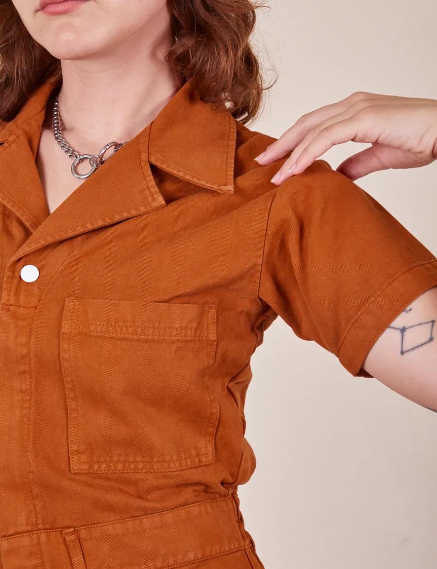 Outlet Short Sleeve Jumpsuit - Burnt Terracotta Short Sleeve Jumpsuits