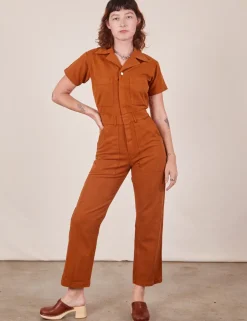 Outlet Short Sleeve Jumpsuit - Burnt Terracotta Short Sleeve Jumpsuits