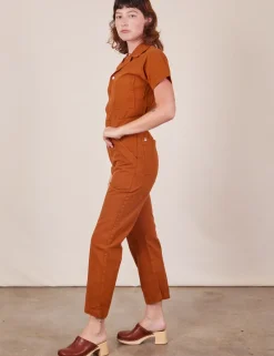 Outlet Short Sleeve Jumpsuit - Burnt Terracotta Short Sleeve Jumpsuits