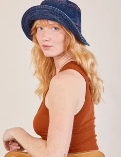 Fashion Wide Brim Bucket Hats - Indigo Denim Hats|Denim