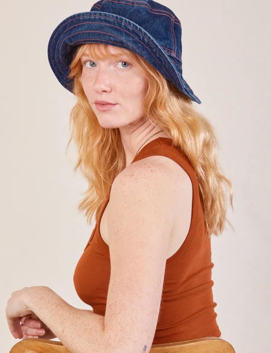 Fashion Wide Brim Bucket Hats - Indigo Denim Hats|Denim
