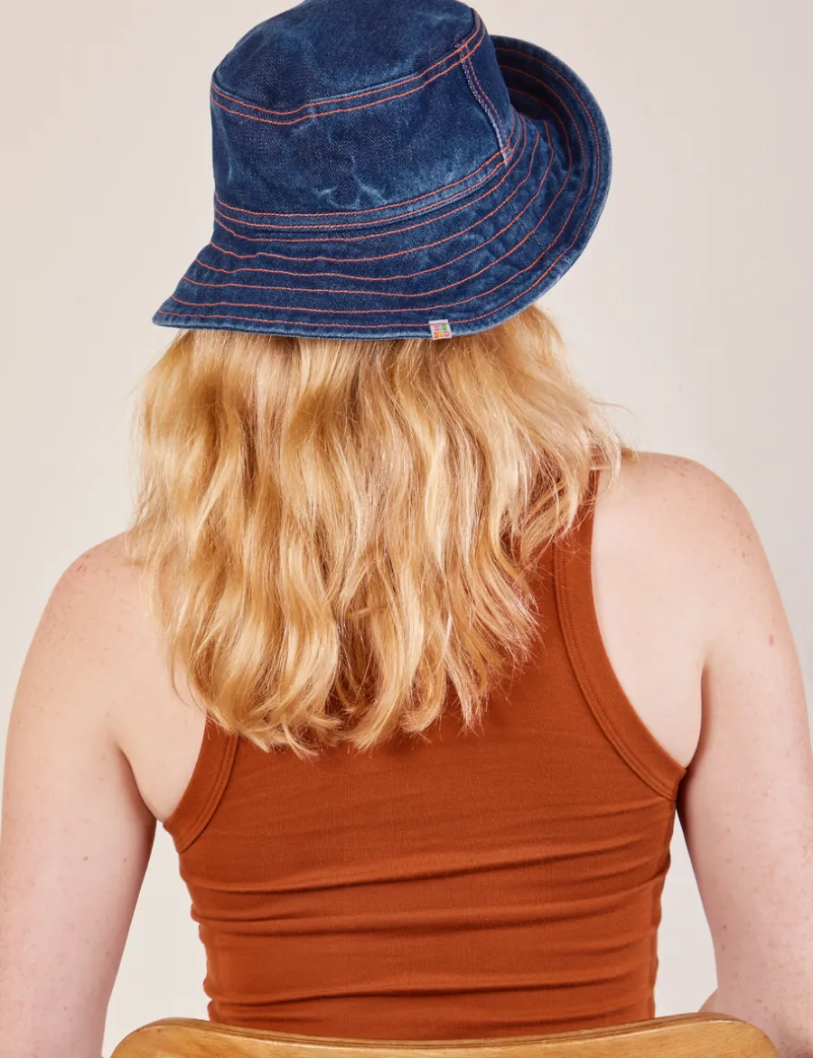 Fashion Wide Brim Bucket Hats - Indigo Denim Hats|Denim