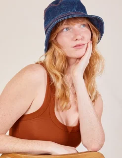 Fashion Wide Brim Bucket Hats - Indigo Denim Hats|Denim